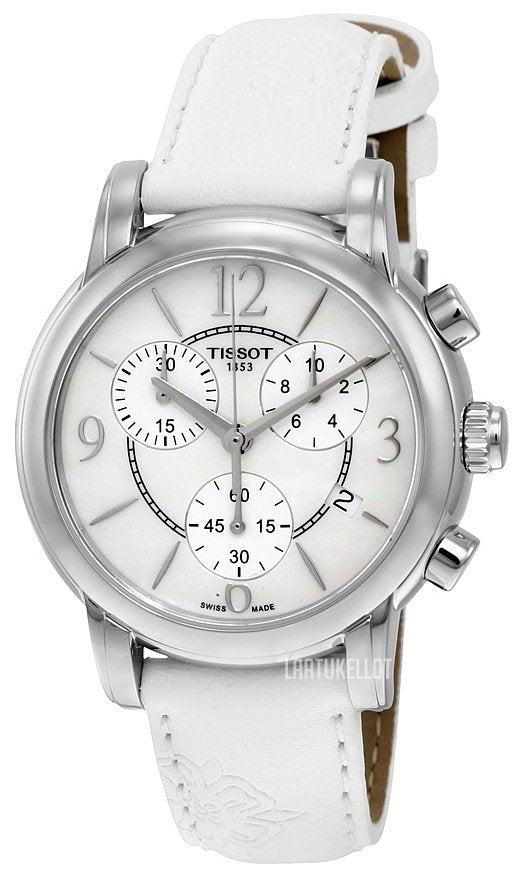  Shop Authentic Tissot Dressport Chronograph Mother of Pearl Dial White Leather Strap Watch for Women - T050.217.17.117.00 - Luxxuri