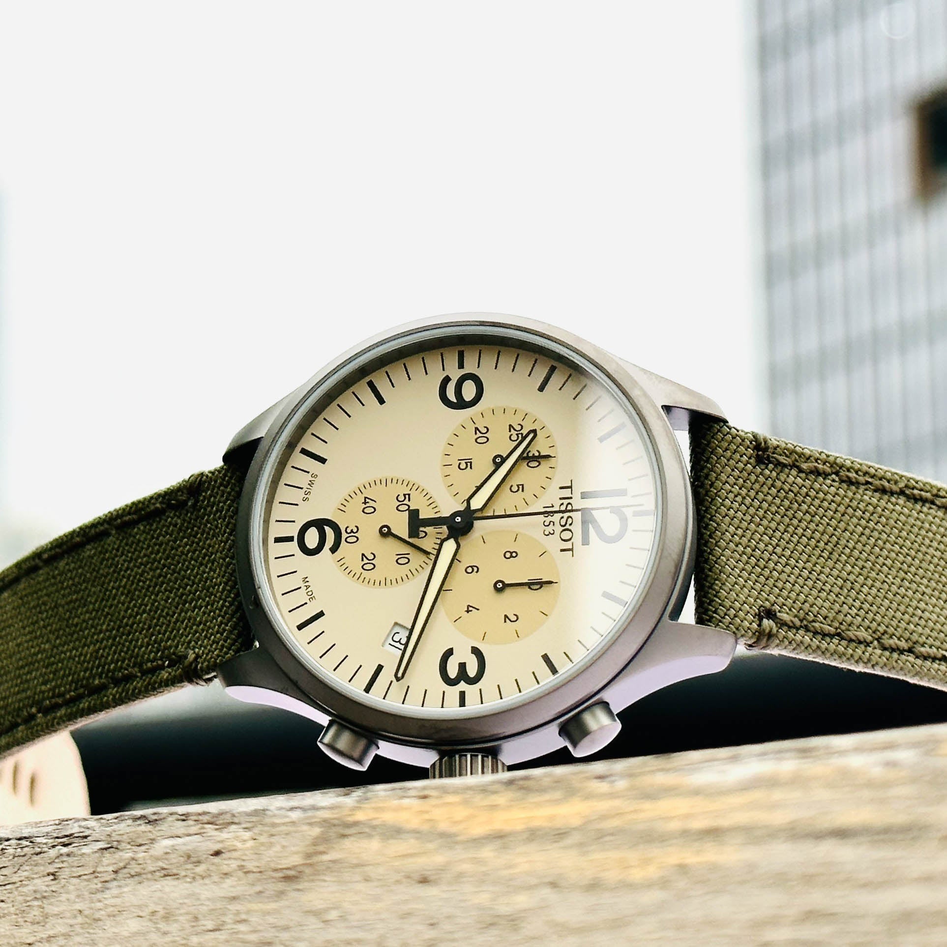  Shop Authentic Tissot T Sport Chrono XL Beige Dial Green Nylon Strap Watch for Men - T116.617.37.267.00 - Luxxuri