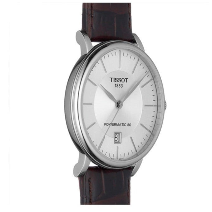 Tissot T-Classic Powermatic 80 Silver Dial Brown Leather Strap Watch For Men - T122.407.16.031.00
