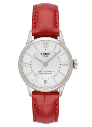  Shop Authentic Tissot Chemin Des Tourelles Automatic Mother of Pearl White Dial Red Leather Strap Watch For Women - T099.207.16.118.00 - Luxxuri