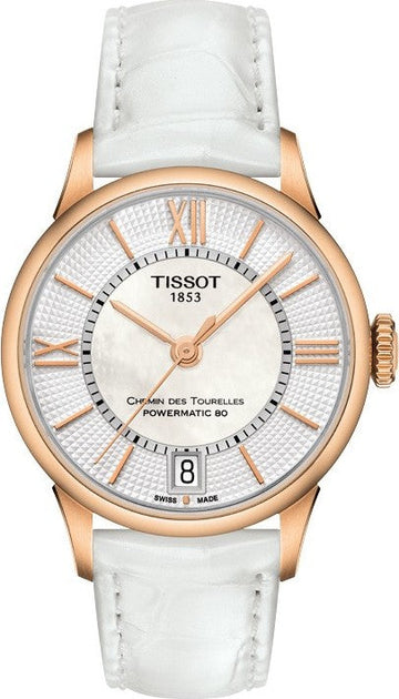  Shop Authentic Tissot Chemin Des Tourelles Powermatic 80 Lady Silver Dial White Leather Strap Watch For Women - T099.207.36.118.00 - Luxxuri