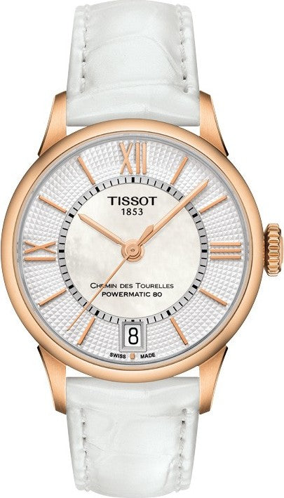 Shop Authentic Tissot Chemin Des Tourelles Powermatic 80 Lady Silver Dial White Leather Strap Watch For Women - T099.207.36.118.00 - Luxxuri