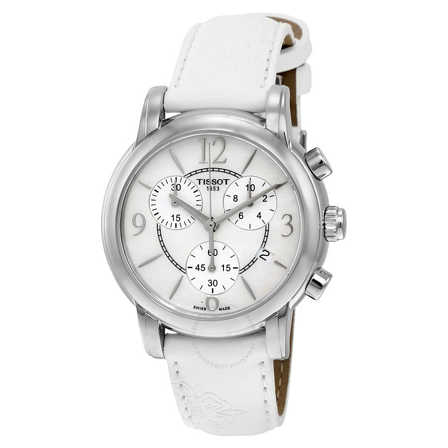  Shop Authentic Tissot Dressport Chronograph Mother of Pearl Dial White Leather Strap Watch for Women - T050.217.17.117.00 - Luxxuri