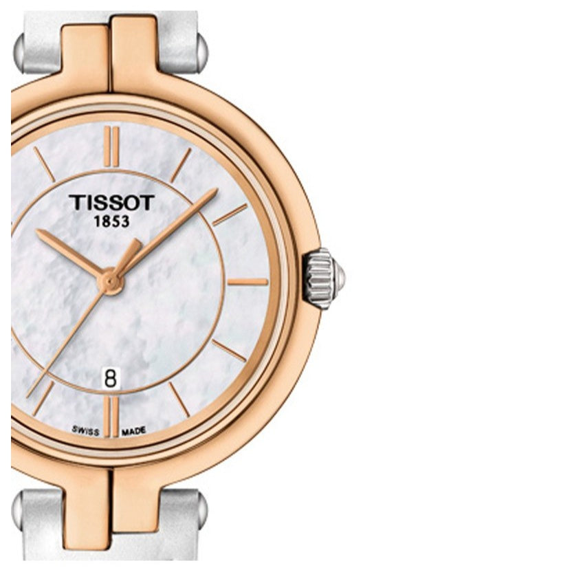  Shop Authentic Tissot T Lady Flamingo Mother of Pearl White Dial White Leather Strap Watch For Women - T094.210.26.111.01 - Luxxuri