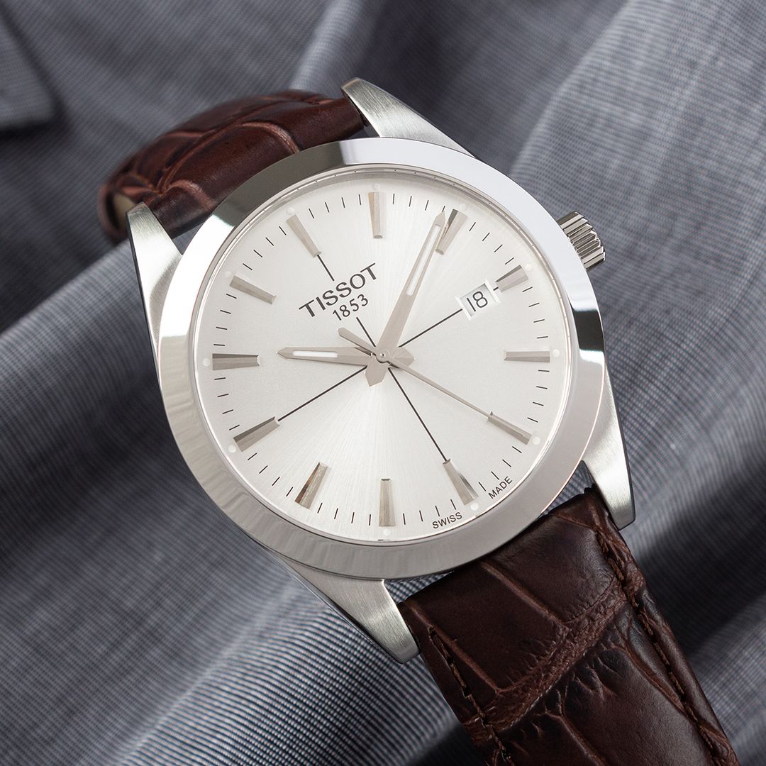  Shop Authentic Tissot Gentlemen Silver Dial Brown Leather Strap Watch for Men - T127.410.16.031.01 - Luxxuri