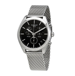  Shop Authentic Tissot PR 100 Chronograph Black Dial Silver Mesh Bracelet Watch For Men - T101.417.11.051.01 - Luxxuri