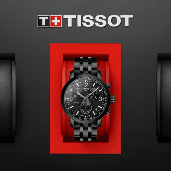 Tissot PRC 200 Chronograph Black Dial Black Steel Strap Watch For Men - T114.417.33.057.00