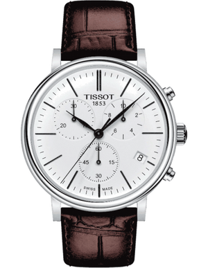  Shop Authentic Tissot Carson Premium Chronograph White Dial Brown Leather Strap Watch For Men - T122.417.16.011.00 - Luxxuri