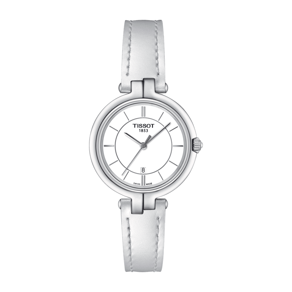 Tissot T Lady Flamingo White Dial White Leather Strap Watch For Women - T094.210.16.011.00