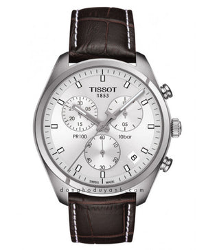  Shop Authentic Tissot PR 100 Chronograph Silver Dial Brown Leather Strap Watch for Men - T101.417.16.031.00 - Luxxuri