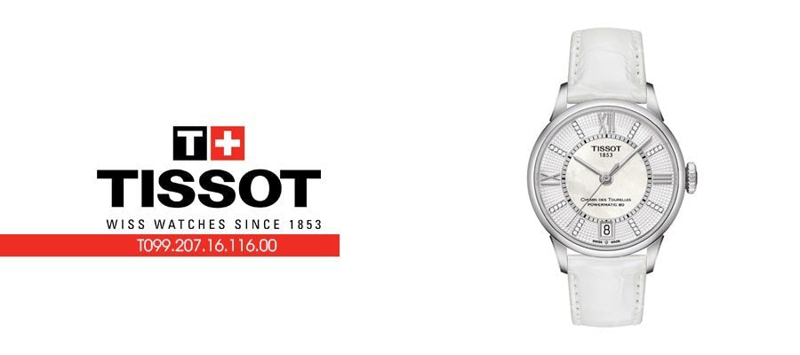 Tissot Chemin Des Tourelles Powermatic 80 Lady White Dial White Leather Strap Watch For Women - T099.207.16.116.00