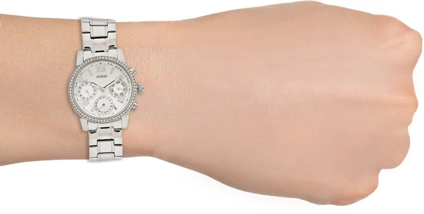  Shop Authentic Guess Mini Sunrise Chronograph Quartz Silver Dial Silver Steel Strap Watch For Women - W0623L1 - Luxxuri