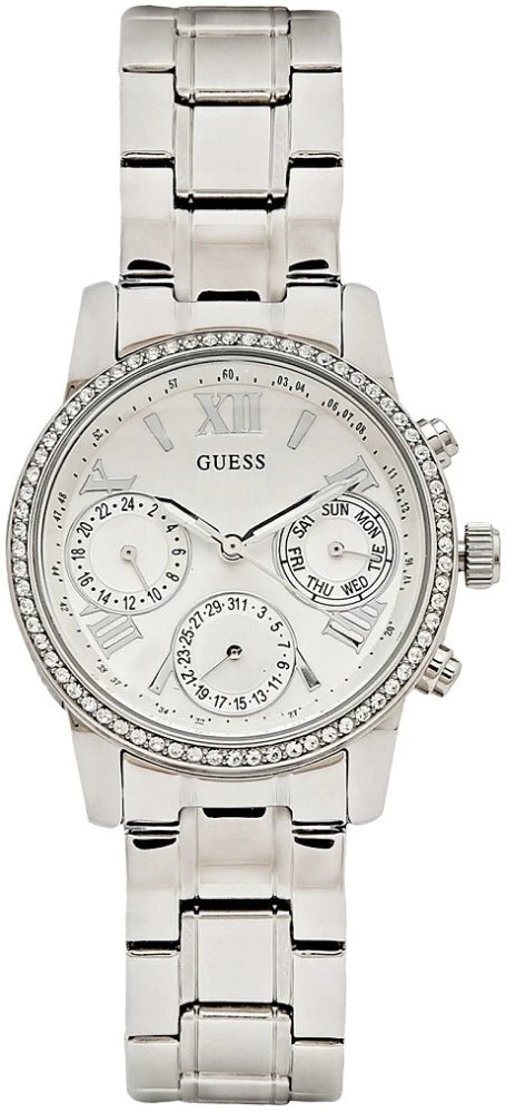  Shop Authentic Guess Mini Sunrise Chronograph Quartz Silver Dial Silver Steel Strap Watch For Women - W0623L1 - Luxxuri