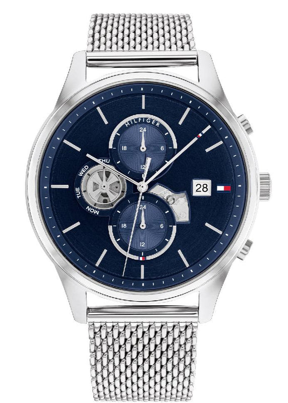  Shop Authentic Tommy Hilfiger Weston Chronograph Blue Dial Silver Mesh Bracelet Watch For Men - 1710504 - Luxxuri