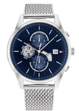  Shop Authentic Tommy Hilfiger Weston Chronograph Blue Dial Silver Mesh Bracelet Watch For Men - 1710504 - Luxxuri