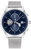  Shop Authentic Tommy Hilfiger Weston Chronograph Blue Dial Silver Mesh Bracelet Watch For Men - 1710504 - Luxxuri