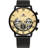  Shop Authentic Tommy Hilfiger Legend Chronograph Gold Dial Black Mesh Bracelet Watch For Men - 1710568 - Luxxuri