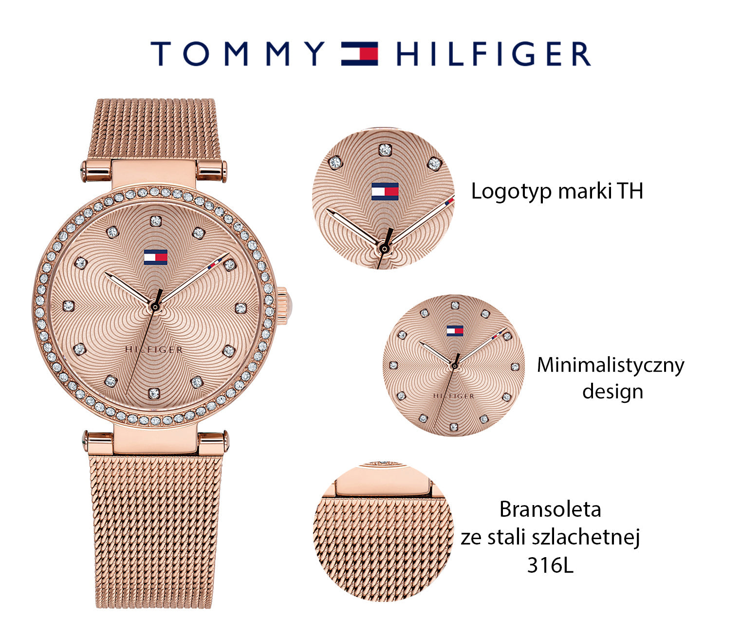  Shop Authentic Tommy Hilfiger Lynn Quartz Rose Gold Dial Rose Gold Mesh Bracelet Watch For Women - 1781865 - Luxxuri