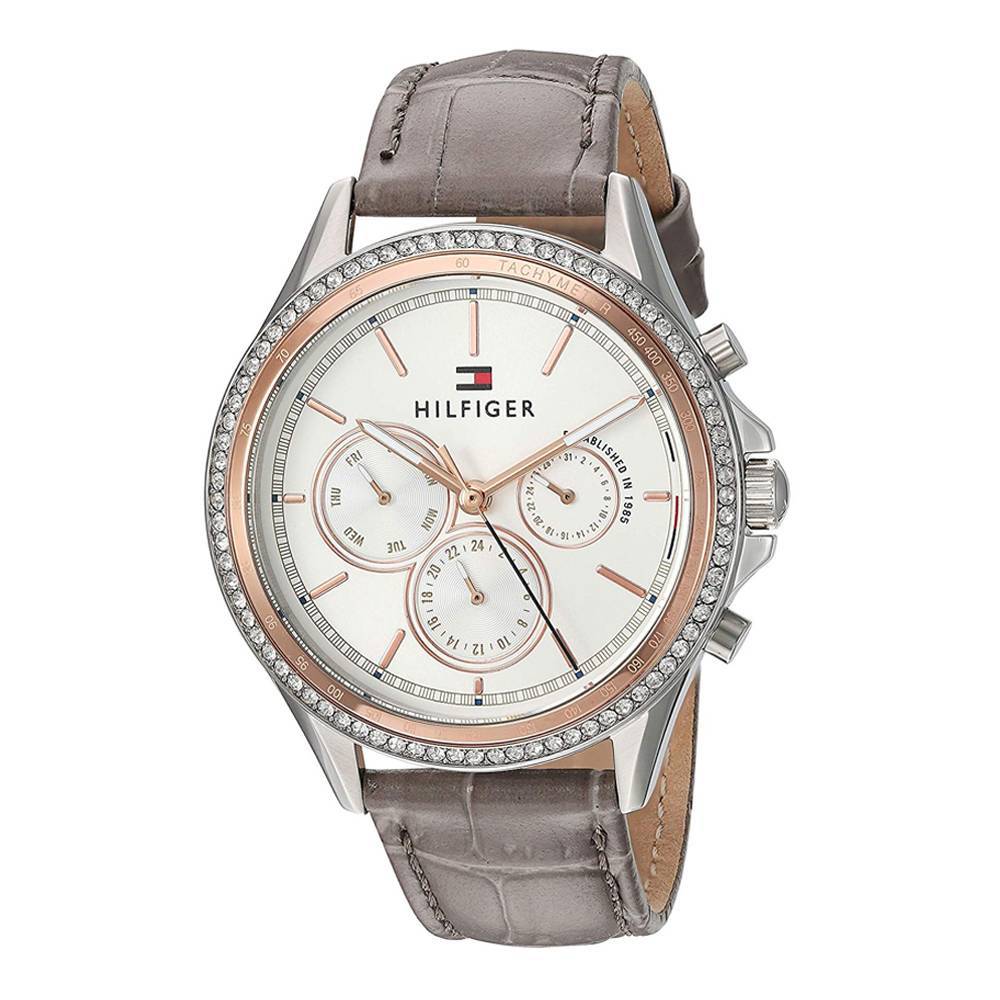  Shop Authentic Tommy Hilfiger Ari Diamonds White Dial Grey Leather Strap Watch for Women - 1781980 - Luxxuri