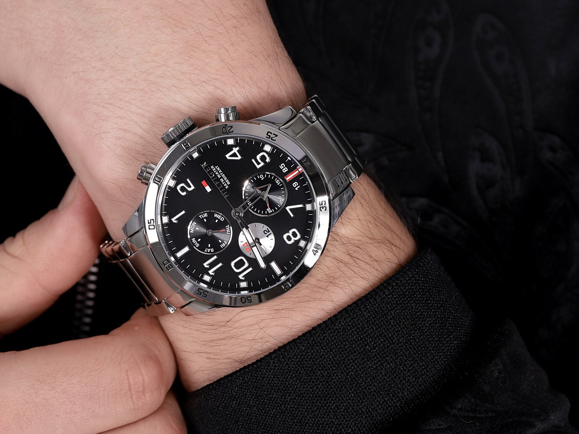  Shop Authentic Tommy Hilfiger Cool Sport Multifunction Black Dial Silver Steel Strap Watch for Men - 1791141 - Luxxuri