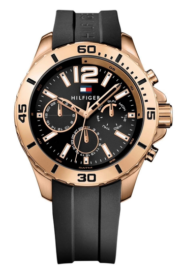 Tommy Hilfiger Sport Multifunction Black Dial Black Rubber Strap Watch for Men - 1791145