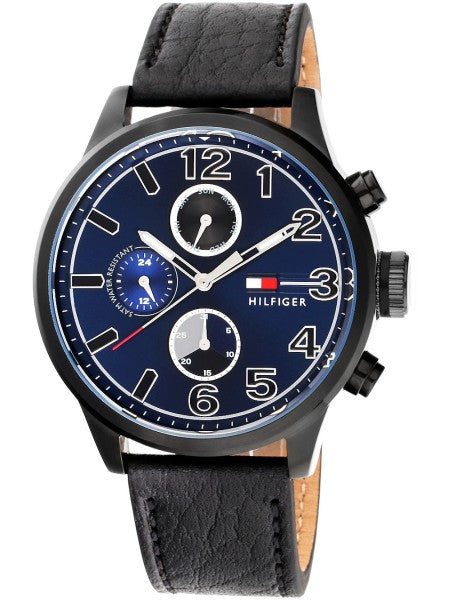  Shop Authentic Tommy Hilfiger Jackson Quartz Blue Dial Black Leather Strap Watch for Men - 1791241 - Luxxuri