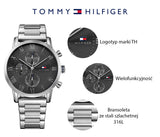  Shop Authentic Tommy Hilfiger Kane Chronograph Grey Dial Silver Steel Strap Watch for Men - 1791397 - Luxxuri