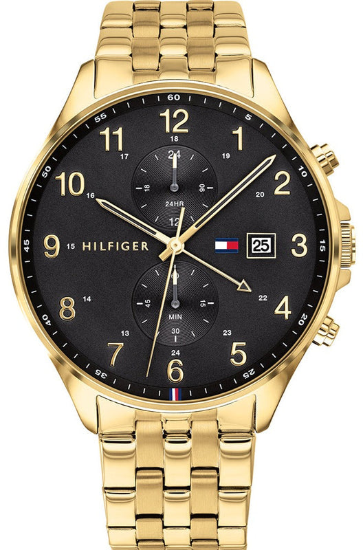 Shop Authentic Tommy Hilfiger West Chronograph Quartz Black Dial Gold Steel Strap Watch For Men - 1791708 - Luxxuri