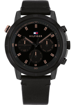  Shop Authentic Tommy Hilfiger Troy Chronograph Black Dial Black Leather Strap Watch For Men - 1792110 - Luxxuri