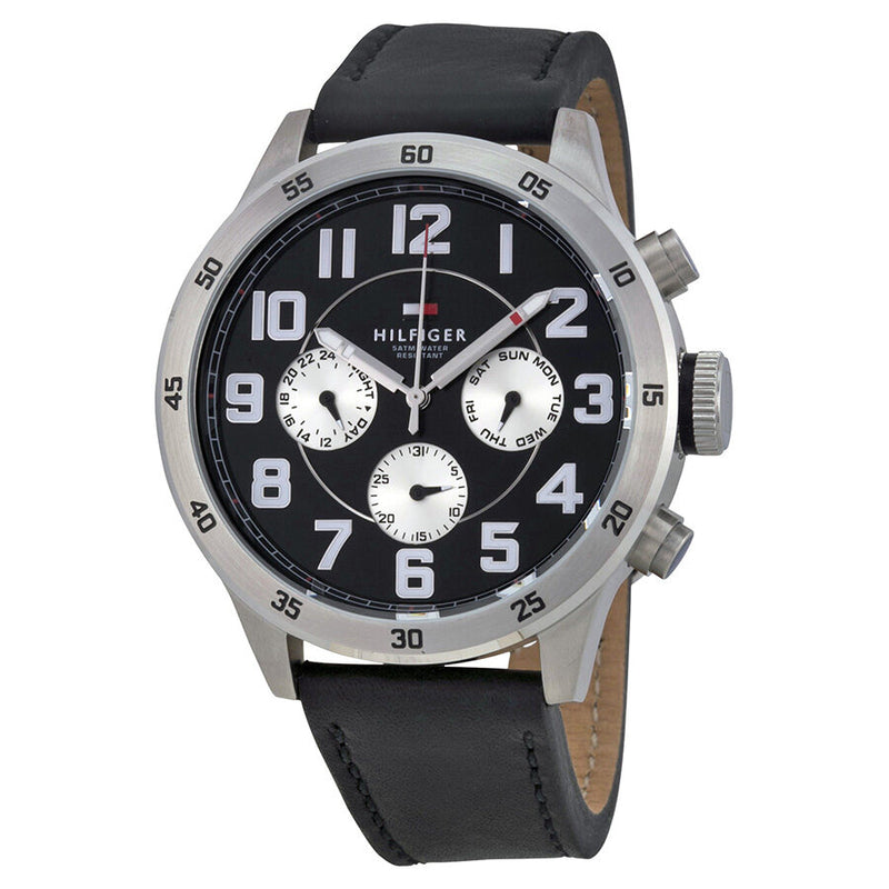  Shop Authentic Tommy Hilfiger Sport Chronograph Black Dial Black Leather Strap Watch for Men - 1791050 - Luxxuri