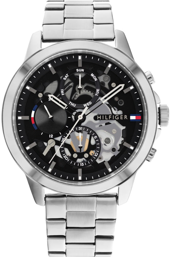  Shop Authentic Tommy Hilfiger Henry Chronograph Black Dial Silver Steel Strap Watch For Men - 1710477 - Luxxuri