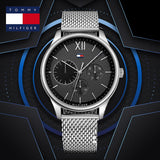  Shop Authentic Tommy Hilfiger Damon Quartz Chronograph Black Dial Silver Mesh Bracelet Watch for Men - 1791415 - Luxxuri