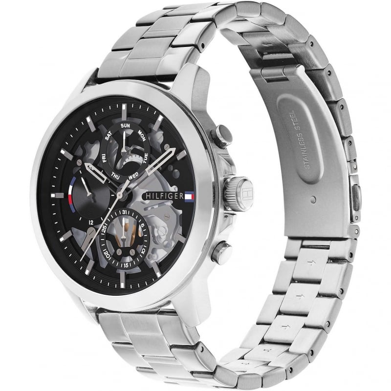  Shop Authentic Tommy Hilfiger Henry Chronograph Black Dial Silver Steel Strap Watch For Men - 1710477 - Luxxuri