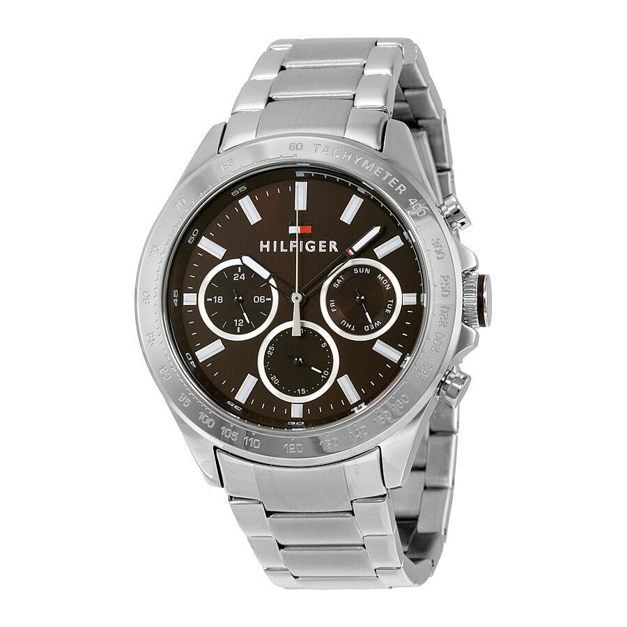  Shop Authentic Tommy Hilfiger Hudson Chronograph Quartz Brown Dial Silver Steel Strap Watch For Men - 1791229 - Luxxuri