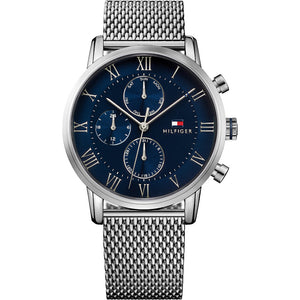  Shop Authentic Tommy Hilfiger Kane Quartz Blue Dial Silver Mesh Bracelet Watch for Men - 1791398 - Luxxuri