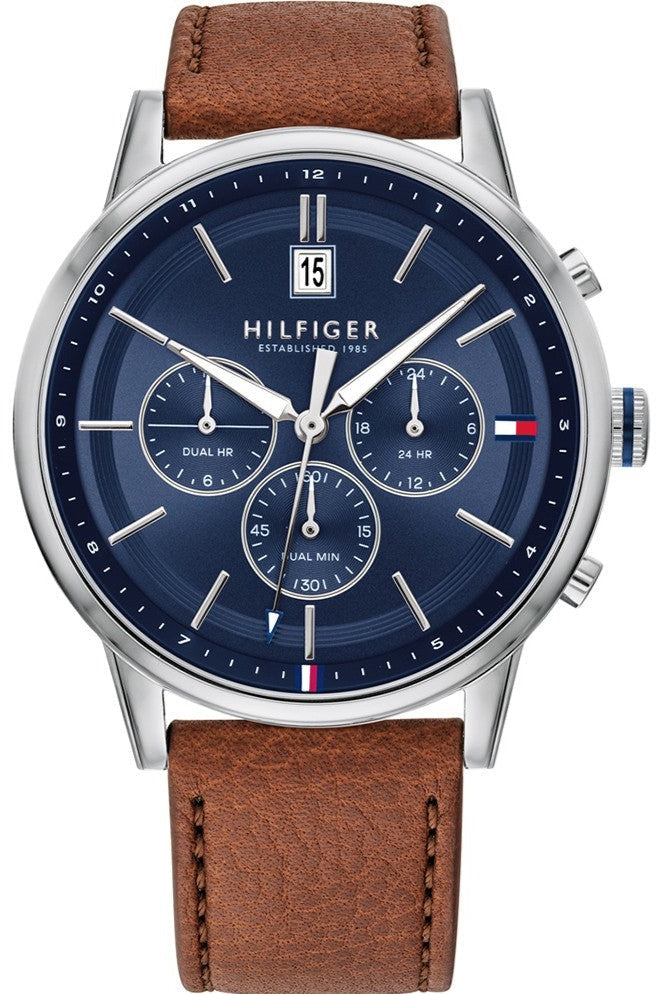 Shop Authentic Tommy Hilfiger Kyle Multifunction Blue Dial Brown Leather Strap Watch for Men - 1791629 - Luxxuri