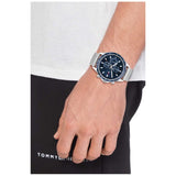  Shop Authentic Tommy Hilfiger Clark Chronograph Blue Dial Silver Steel Strap Watch For Men - 1792080 - Luxxuri