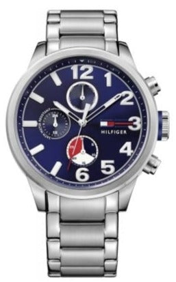  Shop Authentic Tommy Hilfiger Jackson Chronograph Blue Dial Silver Steel Strap Watch for Men - 1791242 - Luxxuri