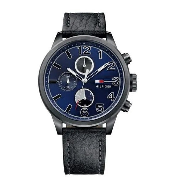 Shop Authentic Tommy Hilfiger Jackson Quartz Blue Dial Black Leather Strap Watch for Men - 1791241 - Luxxuri