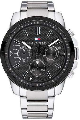  Shop Authentic Tommy Hilfiger Iconic Quartz Black Dial Silver Steel Strap Watch for Men - 1791564 - Luxxuri