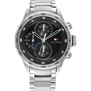  Shop Authentic Tommy Hilfiger Trent Quartz Black Dial Silver Steel Strap Watch For Men - 1791805 - Luxxuri