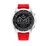  Shop Authentic Tommy Hilfiger Luca Chronograph Grey Dial Red Silicone Strap Watch For Men - 1710490 - Luxxuri