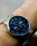  Shop Authentic Tommy Hilfiger Evan Chronograph Blue Dial Silver Steel Strap Watch For Men - 1710409 - Luxxuri