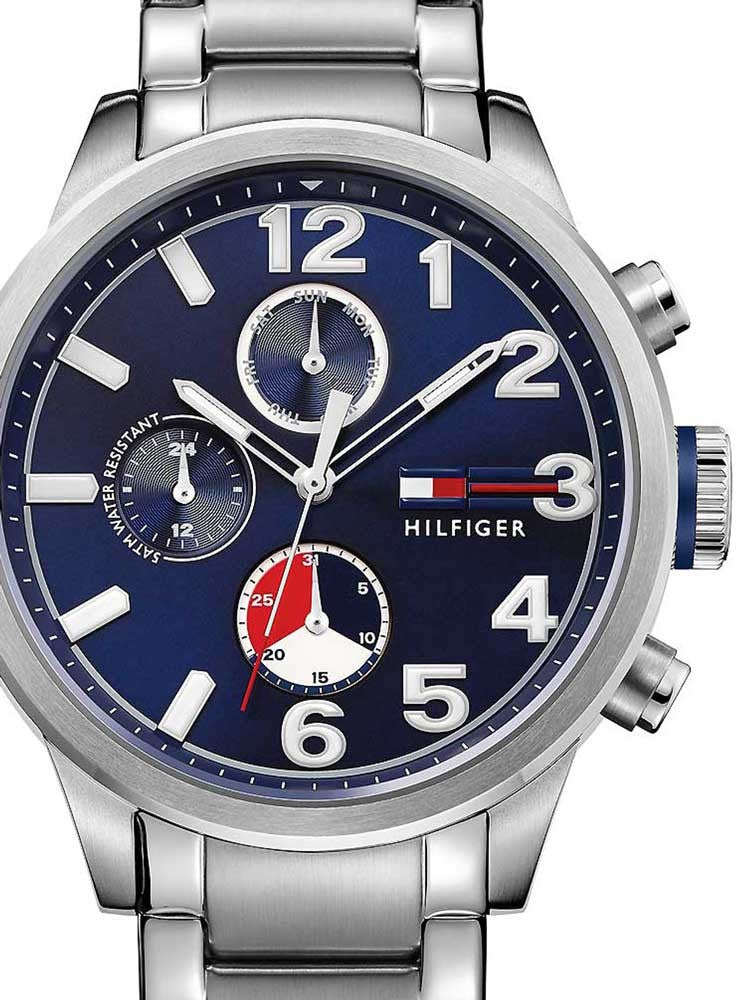  Shop Authentic Tommy Hilfiger Jackson Chronograph Blue Dial Silver Steel Strap Watch for Men - 1791242 - Luxxuri