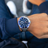  Shop Authentic Tommy Hilfiger Larson Chronograph Blue Dial Silver Steel Strap Watch For Men - 1791917 - Luxxuri