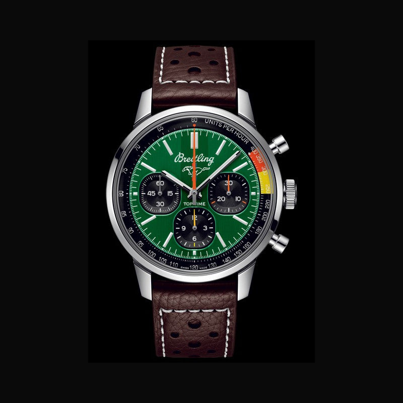  Shop Authentic Breitling Top Time B01 Ford Mustang Green Dial Brown Leather Strap Watch for Men - AB01762A1L1X1 - Luxxuri