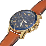  Shop Authentic Fossil Grant Sport Chronograph Blue Dial Brown Leather Strap Watch for Men - FS5268 - Luxxuri