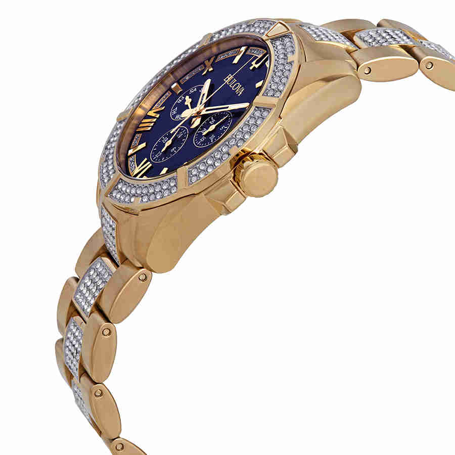 Shop Authentic Bulova Crystal Collection Blue Dial Gold Steel Strap Watch for Men - 98C128 - Luxxuri