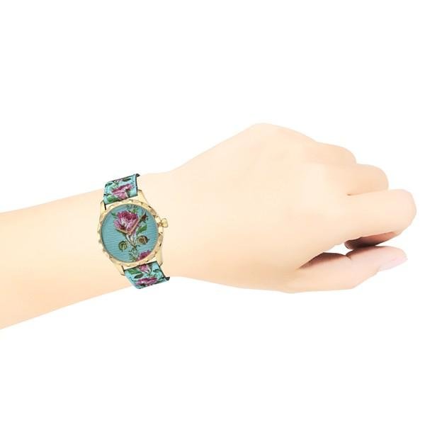  Shop Authentic Gucci G Timeless Floral Turquoise Dial Turquoise Leather Strap Watch For Women - YA1264085 - Luxxuri