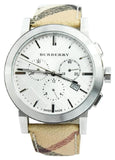  Shop Authentic Burberry The City Chronograph White Dial Haymarket Leather Strap Watch For Men - BU9360 - Luxxuri